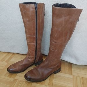Genuine leather knee high brown boots